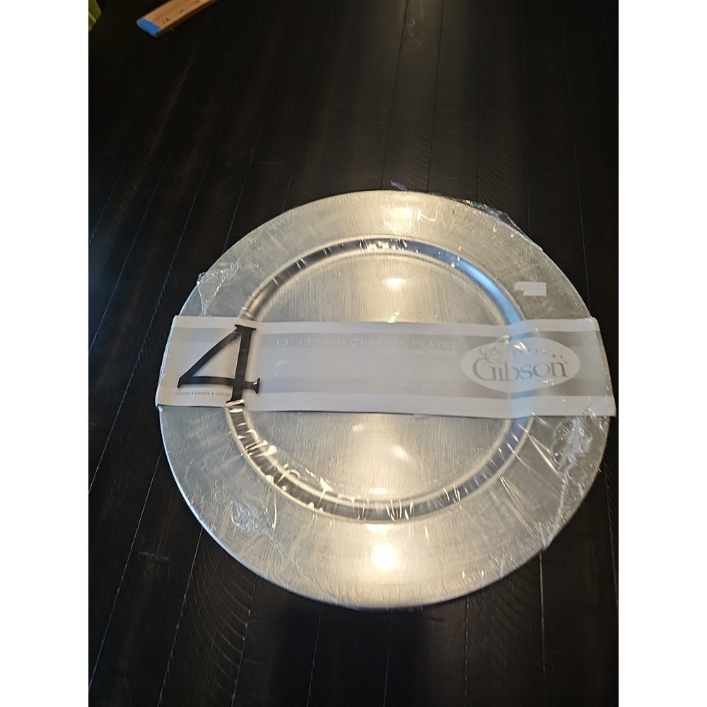 Gibson 13 Charger Platinum Gloss Decorative Plates 4 Pack